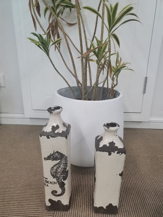 美式海马图案高低复古做旧花瓶，一高一矮，插...