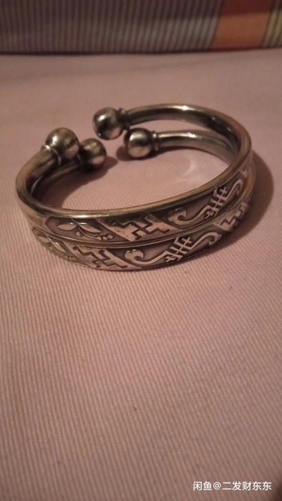 民国老银手镯，一对重102克，内直径5.7...