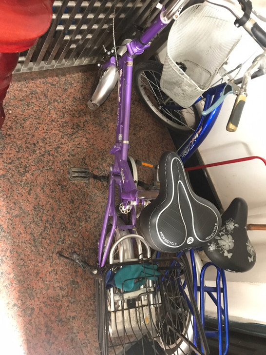 紫色16寸折叠自行车60后胎坏了须自行更换...