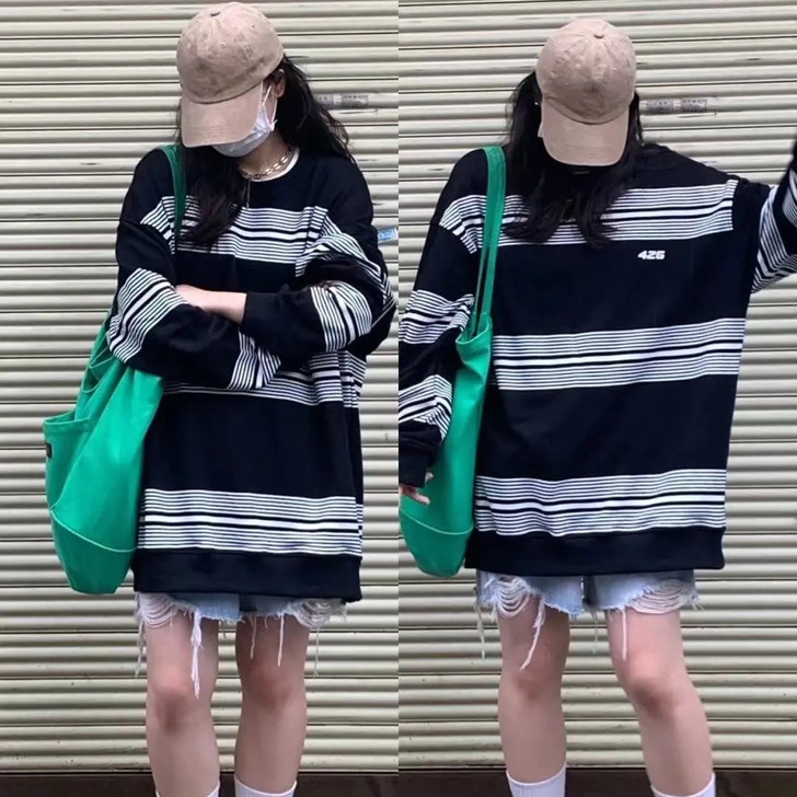 【现货纯棉】F426国潮牌嘻哈条纹卫衣宽松...