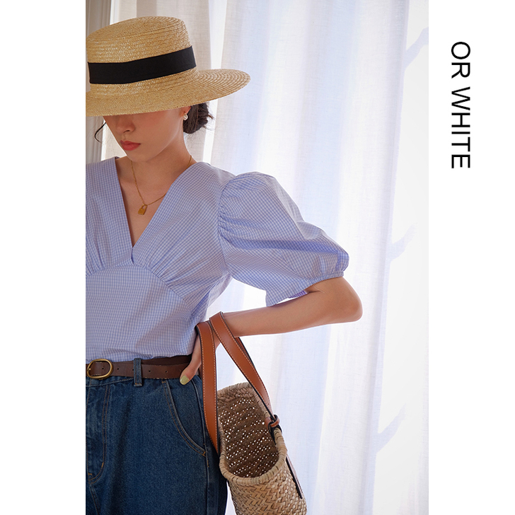 ORWhite 条纹衬衫女夏季2020法式...