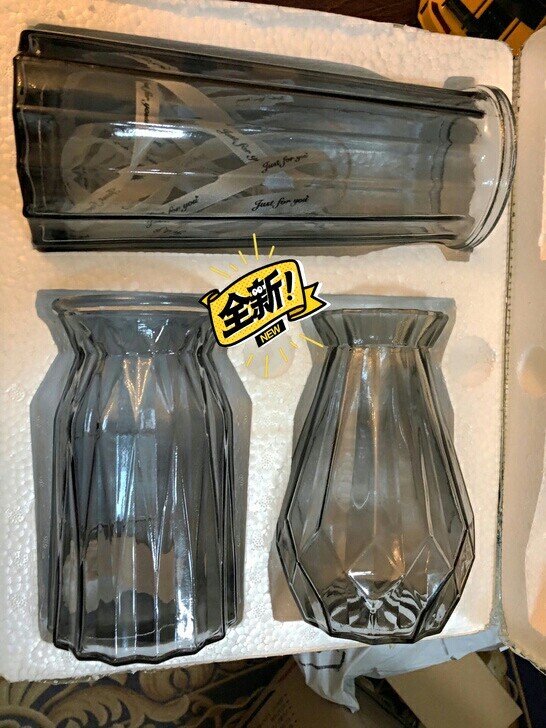 【三件套】玻璃花瓶透明水培绿萝富贵竹百合玫...