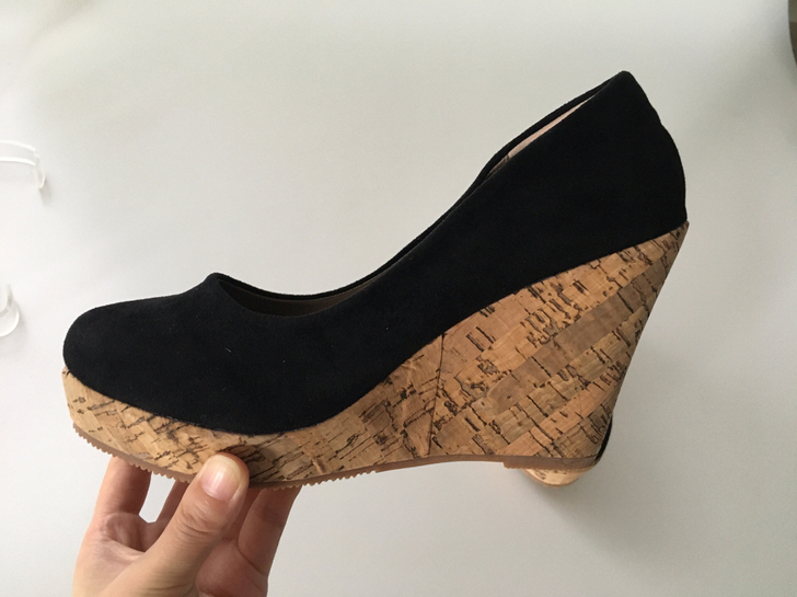 欧美女士休闲坡跟单鞋圆头黑色防水台高跟鞋