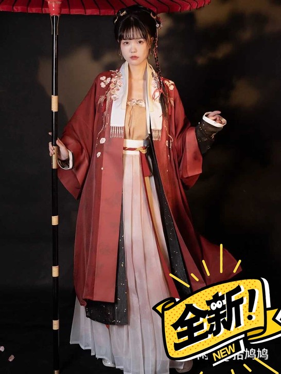 远山乔【夜与樱】宋制汉服女春 长干寺长衫褙...