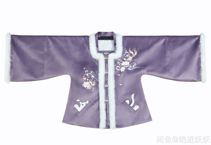 代出：南雅集鱼戏猫加绒方领半袖刺绣明制对襟...