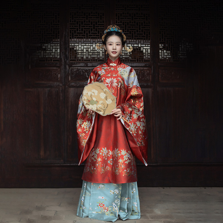 【榴花着锦】花朝记汉服原创妆花明制竖领斜襟...