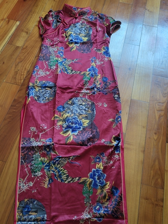 仿香云纱旗袍裙胸围98