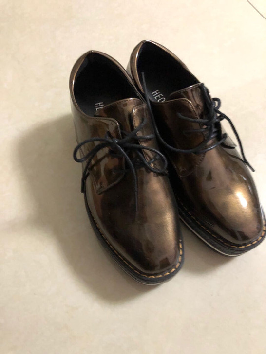 真皮方头深口系带坡跟厚底乐福鞋时尚潮流女单鞋