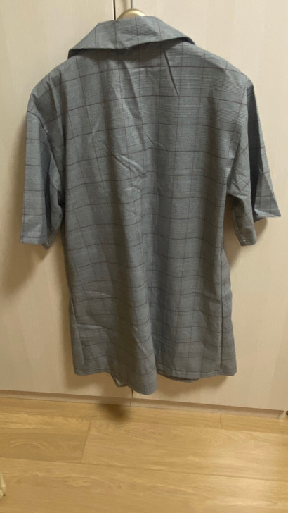 威尔士格纹复古短袖衬衫裙 服装版型:直筒 ...
