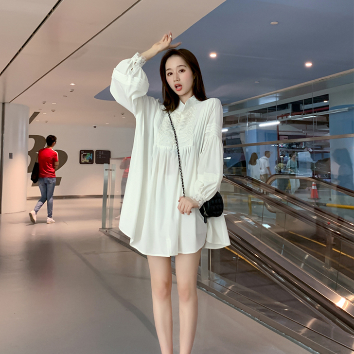 法式小众设计感泡泡袖雪纺连衣裙气质显瘦春季...