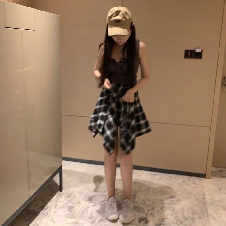 SiiQ47 街头风嘻哈俏皮清纯衬衫格子短...