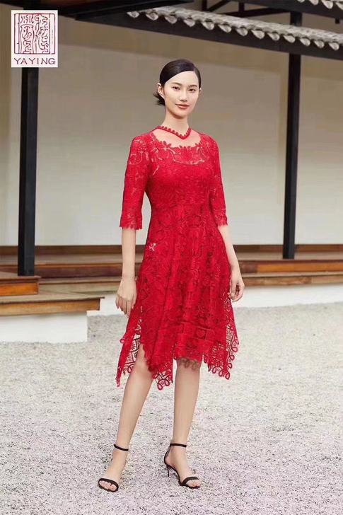 EP雅莹新款修身中长款过膝中国风蕾丝连##...