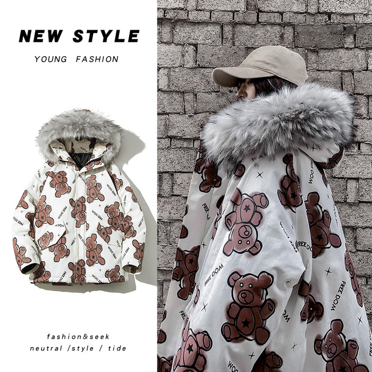 oversize港风小熊棉服女冬季学生百搭...