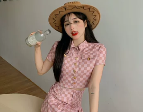 小外套女夏季粉色薄款甜辣格子短款辣妹短袖百...