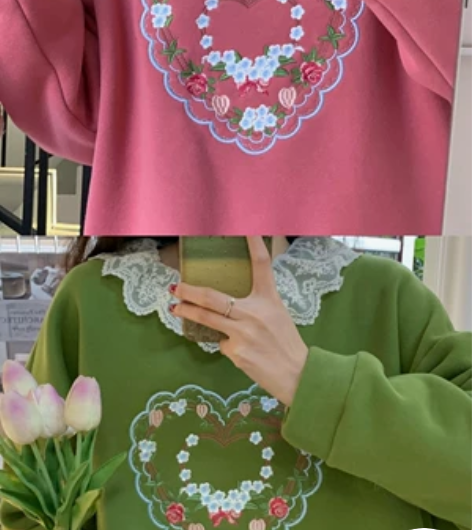 夏日晚餐-爱心刺绣卫衣女秋冬2021新款圆...