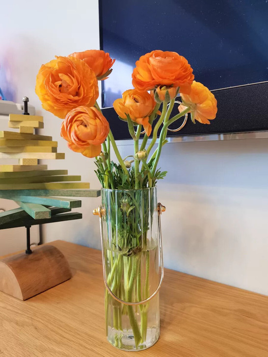 【全新包邮】北欧风简约金属手提竖纹玻璃小花...