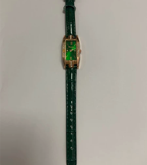 网红镶钻小绿表超细软皮带石英手表,自己不喜...