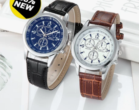 全新热款时装石英手表男 时尚蓝光玻璃皮带男...