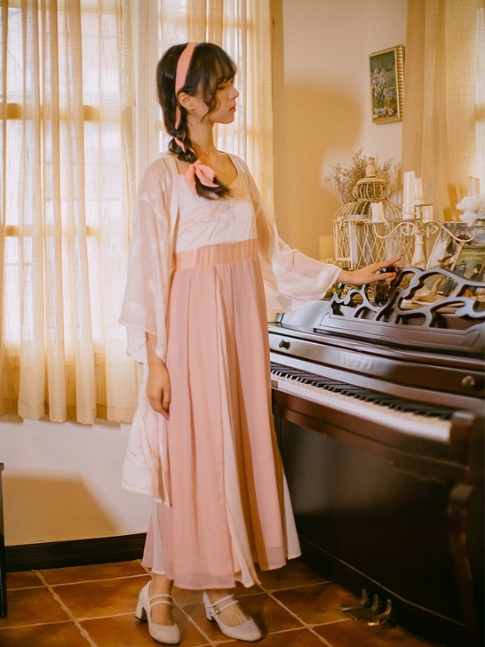 汉服鹿韵记原创改良汉服女白姬褙子搭配吊带裙...