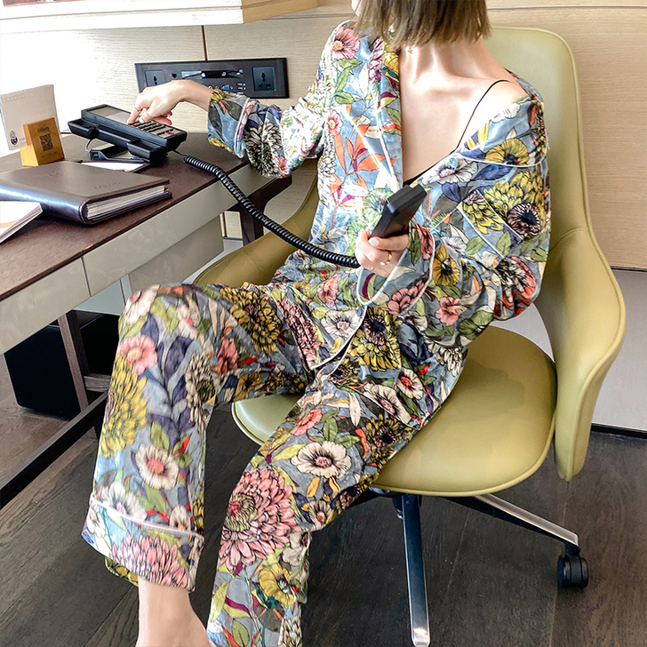 私房很仙的睡衣女秋冬金丝绒性感ins网红家...