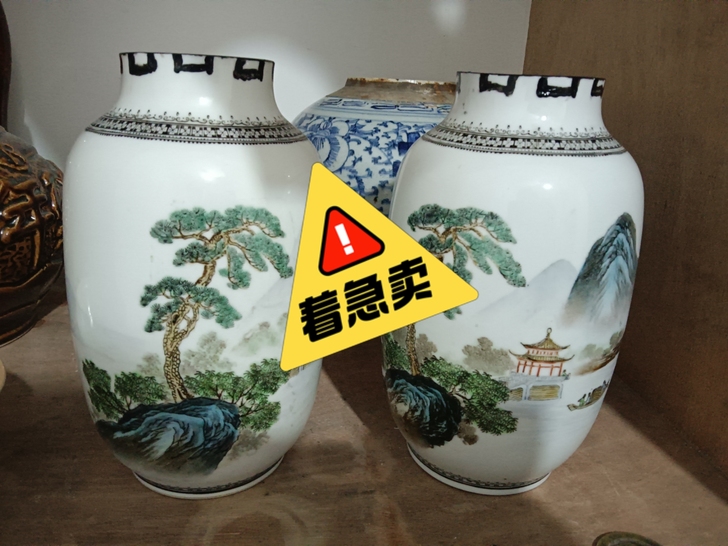 一对花瓶，纯手绘，粉彩花瓶，小花瓶，50年...