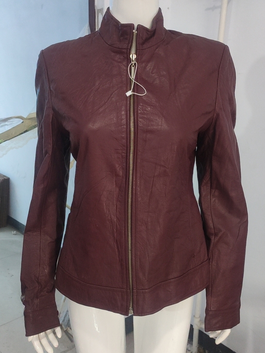 暗红色真皮皮衣皮夹克女生纯皮休闲外套
