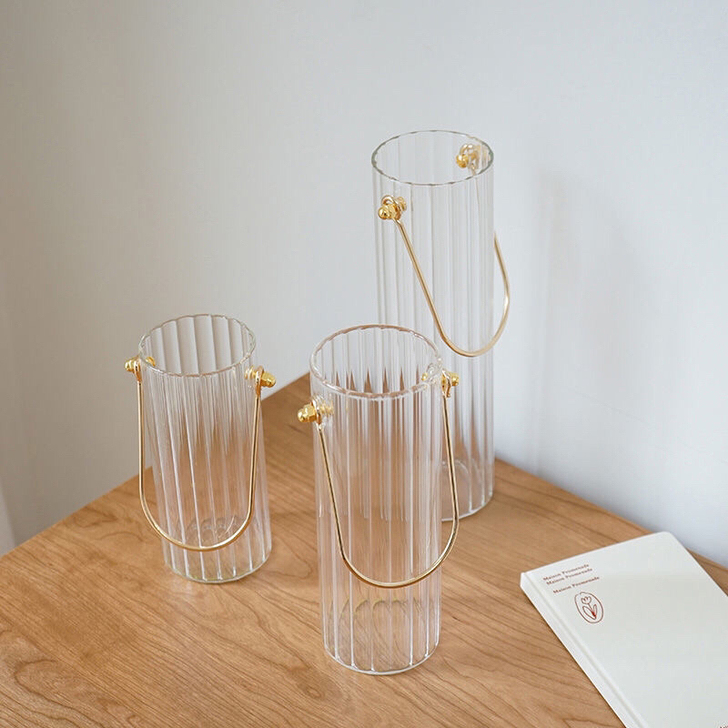 全新包邮特价玻璃花瓶手提插花轻奢家居摆件