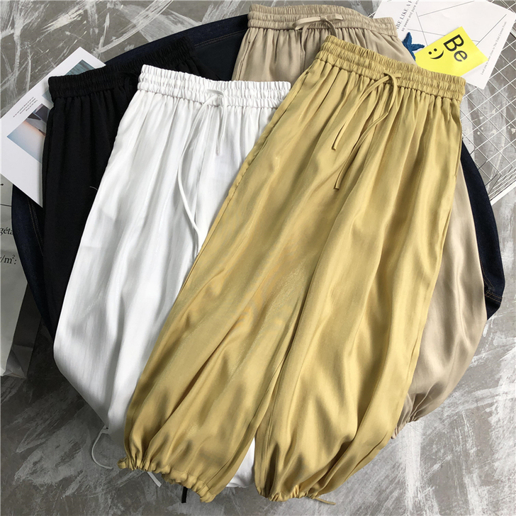 薄款灯笼裤女宽松夏季铜氨丝裤子百搭束脚高腰...