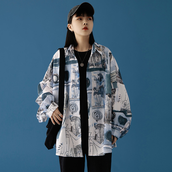 衬衫女春秋长袖外套设计感小众港风宽松bf垂...