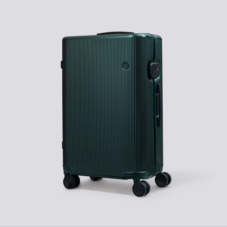 24寸条纹复古绿色登机箱超级轻的翻盖锁箱子