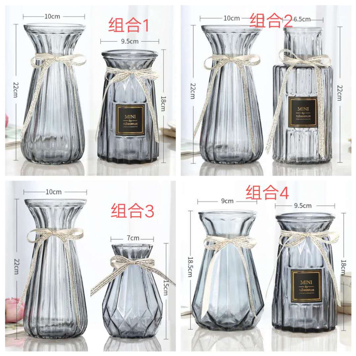 【二件套】玻璃花瓶欧式彩色透明百合富贵竹水...