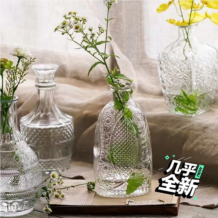 创意玻璃花瓶马德里花瓶摆件客厅插花玻璃透明...