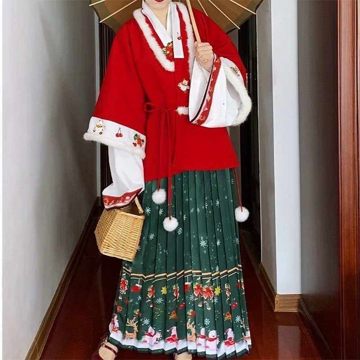 十七夏国风原创汉服明制对交穿长衫短衫百褶裙...