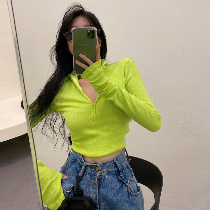 春秋2021新款欧美风拉链基础款心机女显胸...