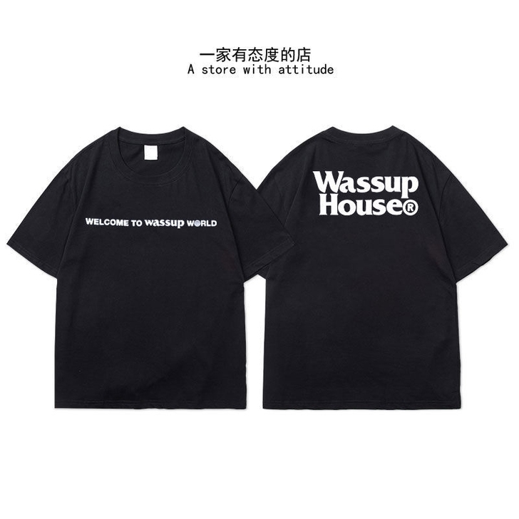 WASSUP潮牌短袖男夏季100%纯棉t恤...