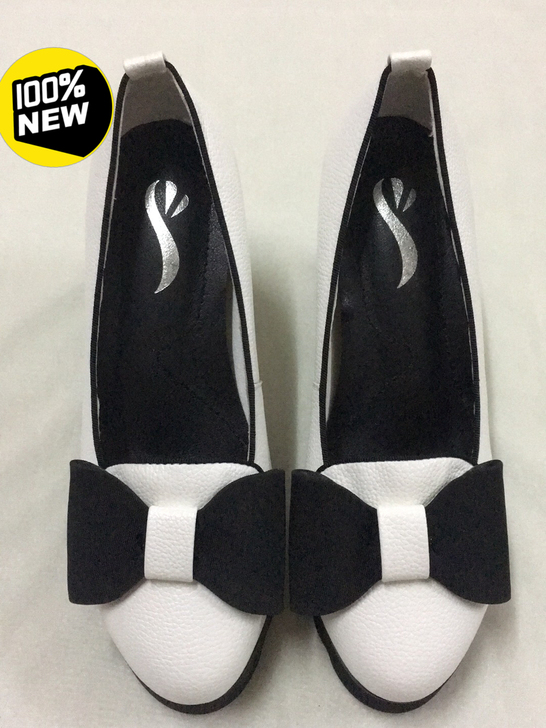 全新34码白雪儿女鞋牛皮蝴蝶结坡跟单鞋厚底...