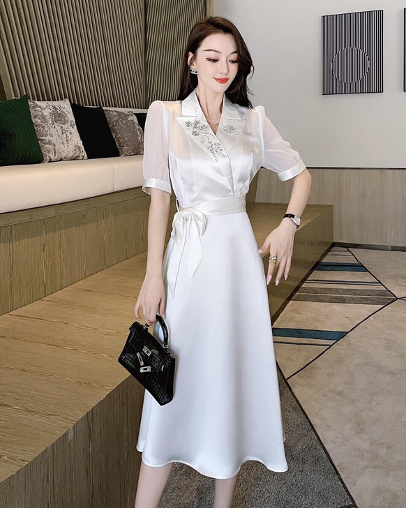 欧货2021夏季新款OL气质重工水钻醋酸垂...