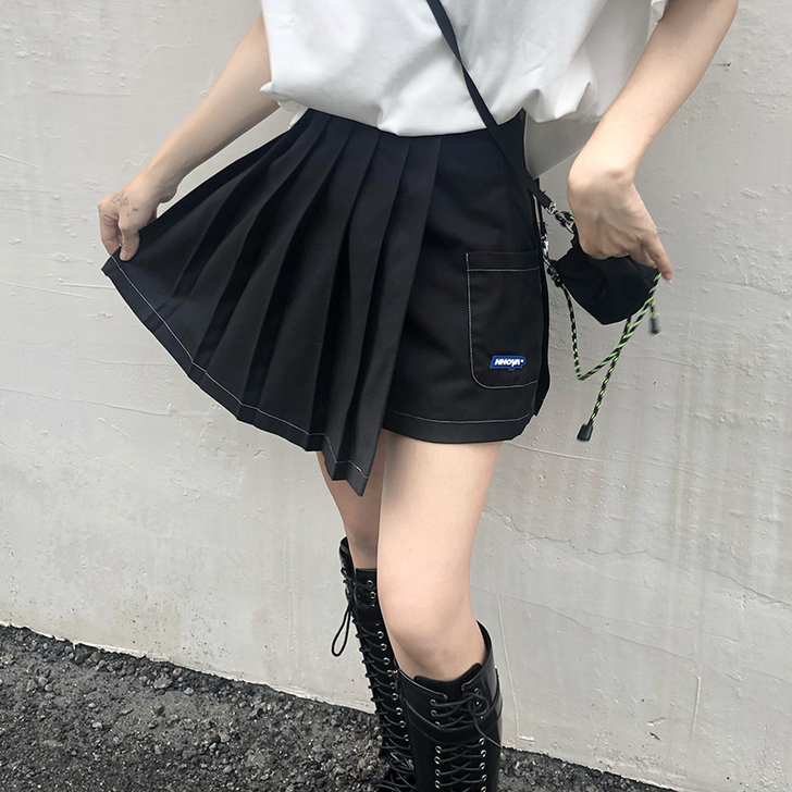 NNOVA20SS国潮夏季设计感黑色百褶裙...