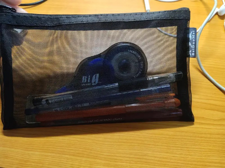 韩国简约透明网纱笔袋收纳袋 学生考试专用便...