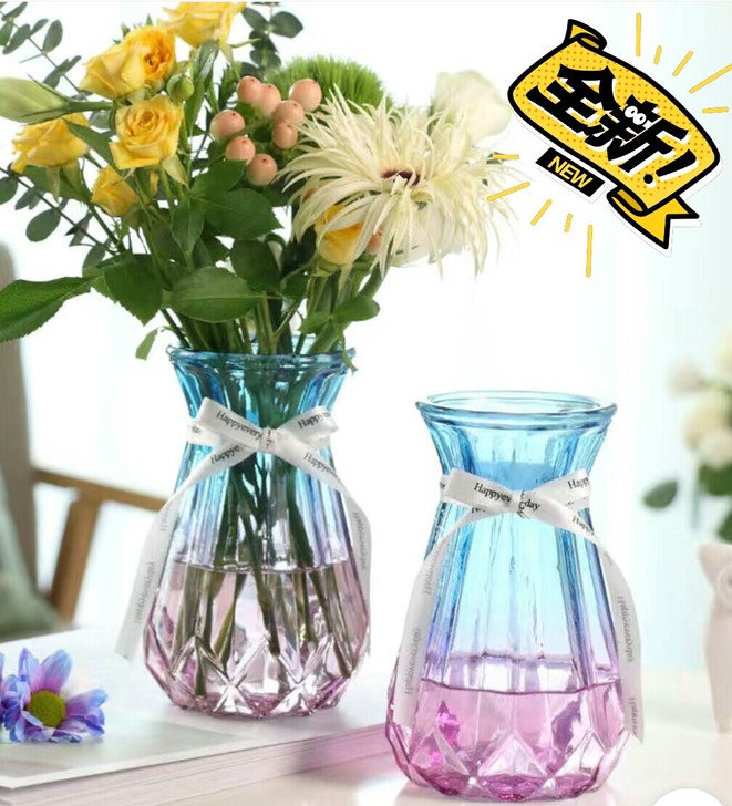 【特价】买一送一，加厚透明变色玻璃花瓶水培...