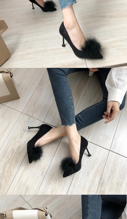 小码鞋女细跟2021新款网红毛毛鞋高跟鞋百...