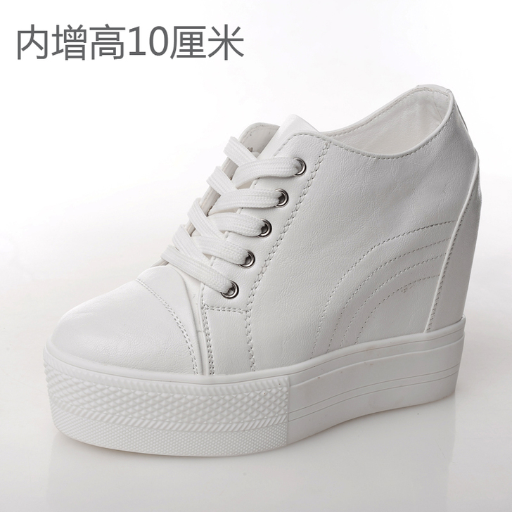 韩版舒适透气隐形内增高女鞋坡跟平底休闲皮鞋...