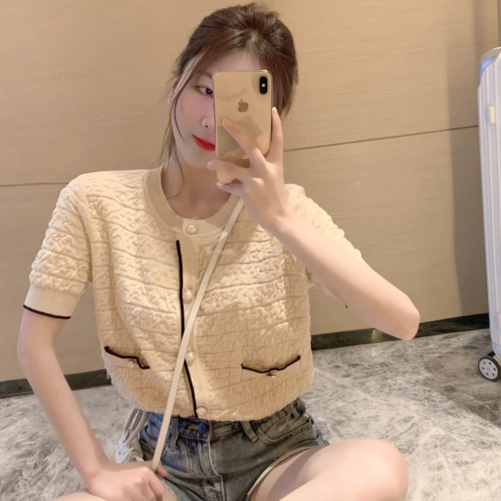 小香风短款上衣女夏季2020新款外搭开衫宽...