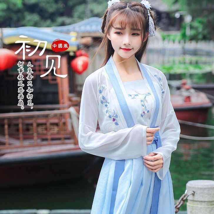 传统汉服女唐制刺绣高腰齐腰襦裙日常春秋装改...
