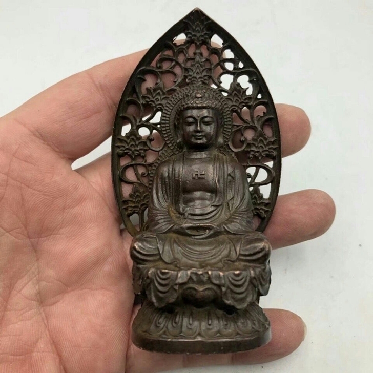 （闲置转让）旧藏老物件铜佛像背光释迦摩尼坐...