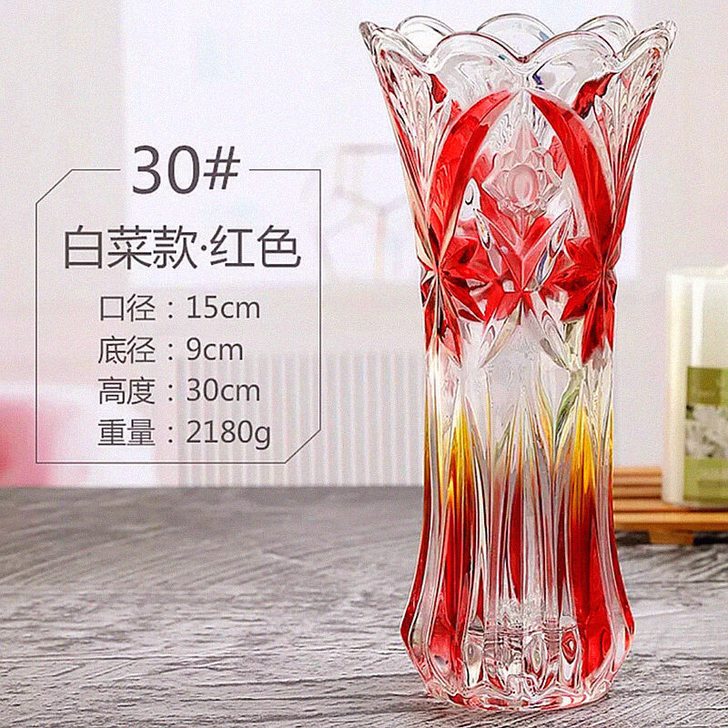 新款红色水晶花瓶玻璃加厚插玫瑰百合水培富贵...