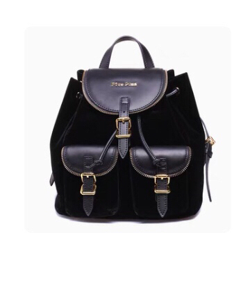 five plus丝绒拼接多口袋中号双肩背...