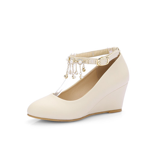 春秋女鞋2016新款甜美坡跟高跟单鞋一字扣...