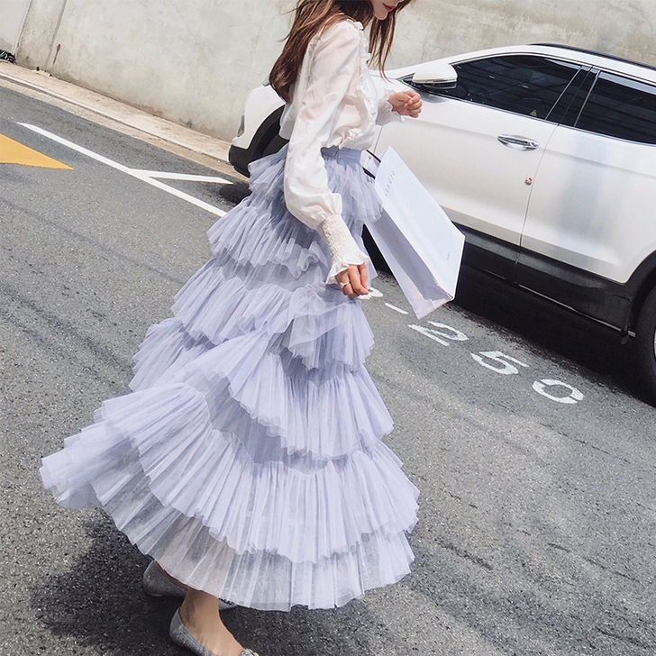 不规则高腰蓬蓬网纱半身裙女夏季多层次层层蛋...