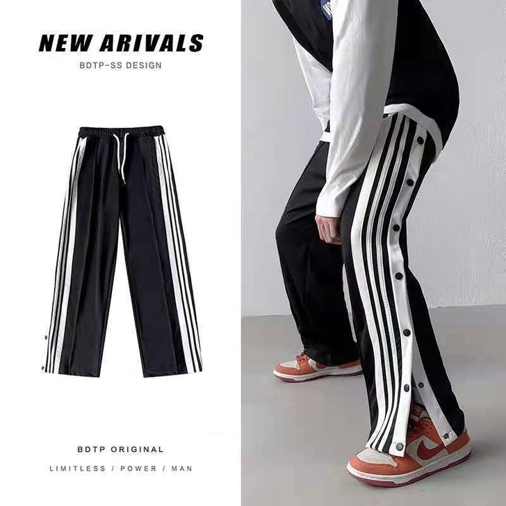 夏季薄款侧边全开排扣裤百搭休闲舞蹈运动裤学...